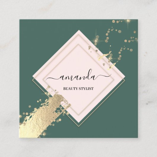 Professional Roos Lijst Gold Green Stroke Logo Vierkante Visitekaartje (Voorkant)