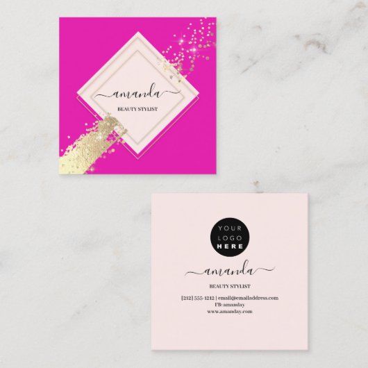 Professional Roos Lijst Gold Pink Makeup Logo Vierkante Visitekaartje (Voorkant / Achterkant)