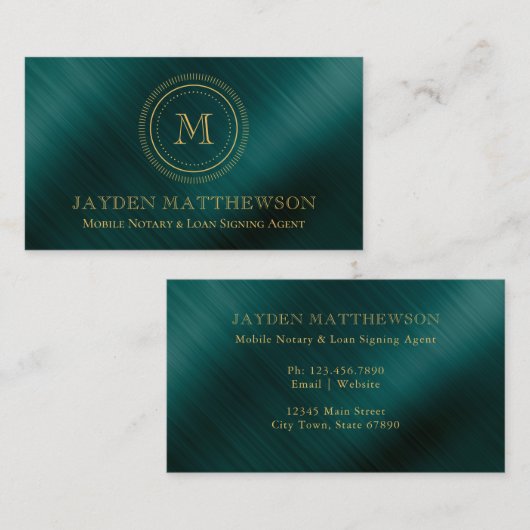 Professional Round Lijst Monogram Emerald Green Visitekaartje (Voorkant / Achterkant)