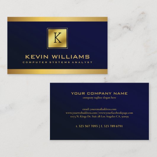 Professional Royal Blue Computer System Analyst Visitekaartje (Voorkant / Achterkant)