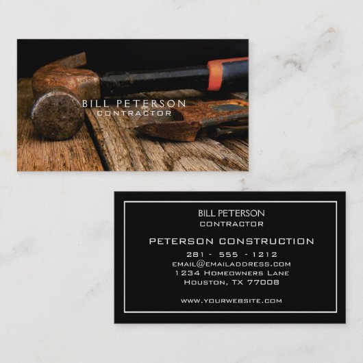 Professional Rustic Construction Contractor Hammer Visitekaartje (Voorkant / Achterkant)
