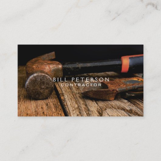 Professional Rustic Construction Contractor Hammer Visitekaartje (Voorkant)