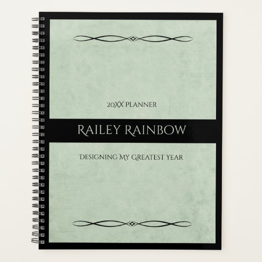 Professional Sage Green Monogram Administrative Planner (Voorkant)