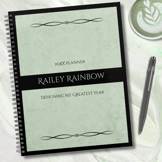 Professional Sage Green Monogram Administrative Planner