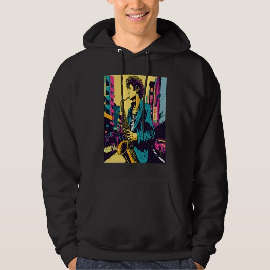 Professional Saxophone Musician Retro Pop Saxophon Hoodie (Voorkant)