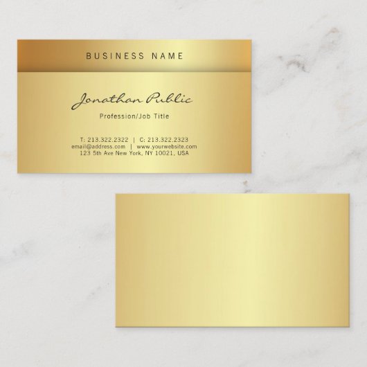 Professional Script Elegant Gold Glamor Plain Visitekaartje (Voorkant / Achterkant)