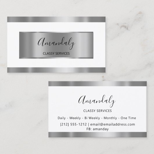 Professional Silver Grey Framed Elegant White Visitekaartje (Voorkant / Achterkant)