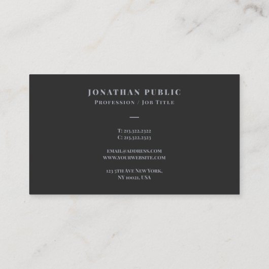 Professional Silver Text Template Dark Grey Visitekaartje (Achterkant)