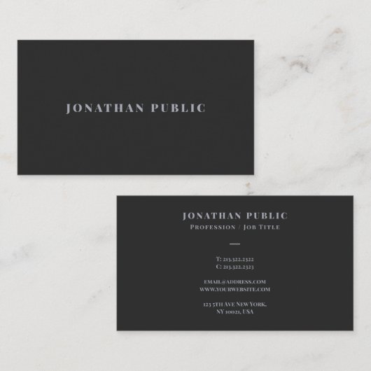 Professional Silver Text Template Dark Grey Visitekaartje (Voorkant / Achterkant)