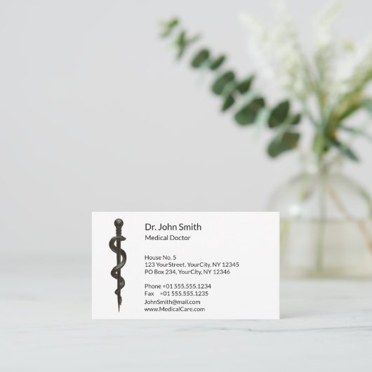 Professional Simple Asclepius Black Medical White Afsprakenkaartje (Staand voorkant)