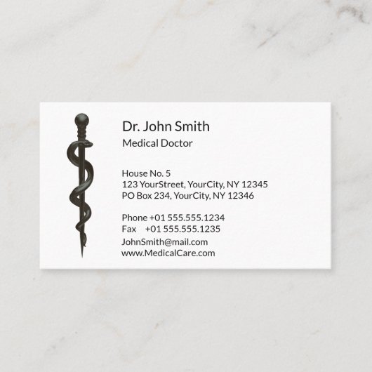 Professional Simple Asclepius Black Medical White Afsprakenkaartje (Voorkant)