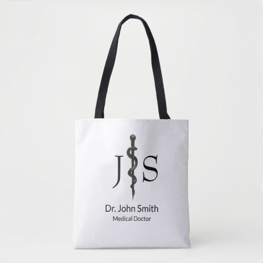 Professional Simple Asclepius Black Medical White Tote Bag (Voorkant)