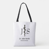 Professional Simple Asclepius Black Medical White Tote Bag (Achterkant)