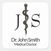 Professional Simple Asclepius Black White Medical Vierkante Sticker (Voorkant)