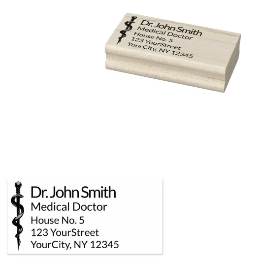 Professional Simple Asclepius Medical Black White Rubberstempel (Gestempeld)