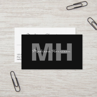 Professional Simple Black Business Monogram Visitekaartje