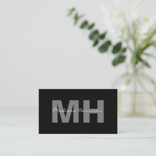 Professional Simple Black Business Monogram Visitekaartje (Staand voorkant)