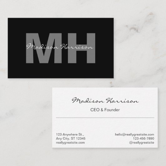 Professional Simple Black Business Monogram Visitekaartje (Voorkant / Achterkant)