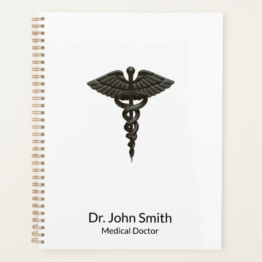 Professional Simple Caduceus Black White Medical Planner