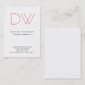 Professional Simple Chic Monogram rood, modern Visitekaartje (Voorkant / Achterkant)