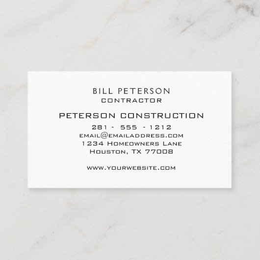 Professional Simple Construction Contractors Visitekaartje (Achterkant)