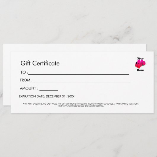 Professional Simple Custom Logo Gift Certificate Kaart (Voorkant / Achterkant)