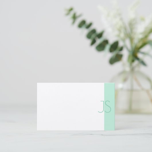 Professional Simple Elegant Mint Green Monogram Visitekaartje (Staand voorkant)