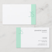 Professional Simple Elegant Mint Green Monogram Visitekaartje (Voorkant / Achterkant)