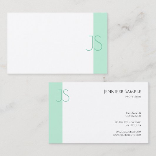 Professional Simple Elegant Mint Green Monogram Visitekaartje (Voorkant / Achterkant)