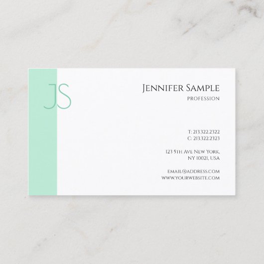 Professional Simple Elegant Mint Green Monogram Visitekaartje (Achterkant)