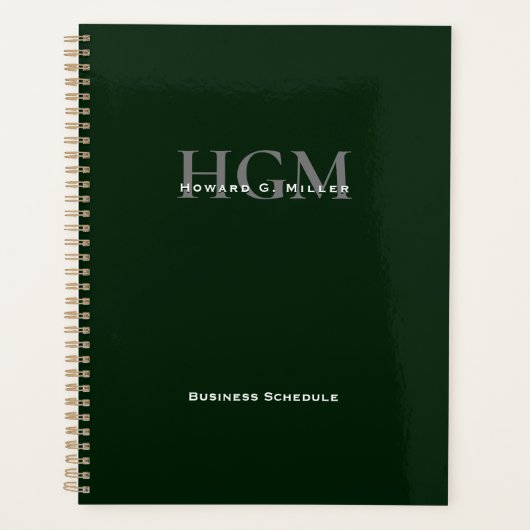 Professional Simple Green Silver 3 Letter-Monogram Planner (Voorkant)