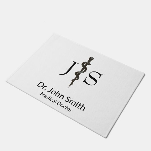 Professional Simple Medical Asclepius Black White Deurmat (Schuin)