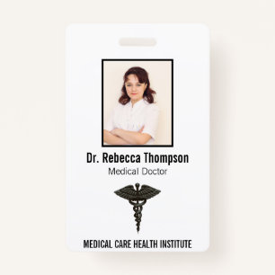 Professional Simple Medical Caduceus Black Foto Badge