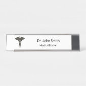 Professional Simple Medical Caduceus Black White Bureau Naambordje (Voorkant)