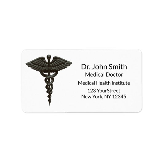 Professional Simple Medical Caduceus Black White Etiket (Voorkant)