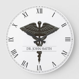 Professional Simple Medical Caduceus Black White Grote Klok