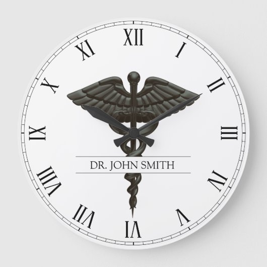 Professional Simple Medical Caduceus Black White Grote Klok (Voorkant)