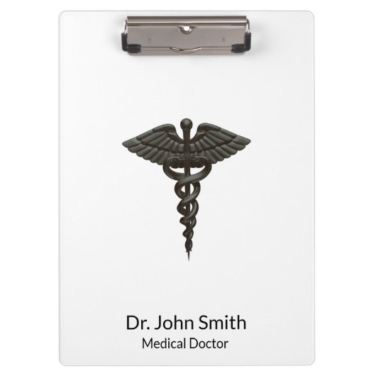 Professional Simple Medical Caduceus Black White Klembord (Voorkant)