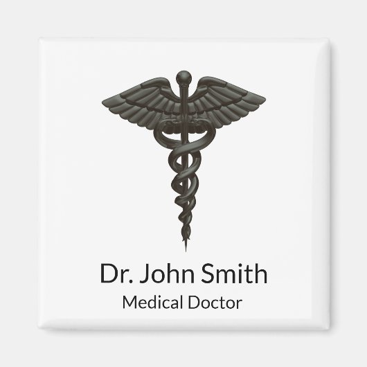 Professional Simple Medical Caduceus Black White Magneet (Voorkant)
