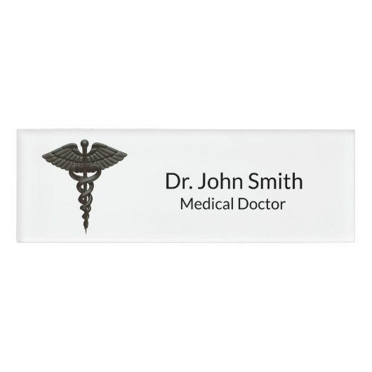 Professional Simple Medical Caduceus Black White Naambadge (Voorkant)