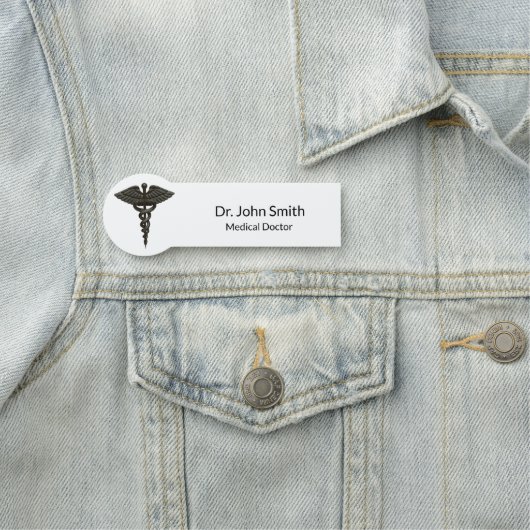 Professional Simple Medical Caduceus Black White Naamplaatje (In situ)