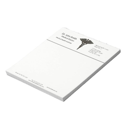 Professional Simple Medical Caduceus Black White Notitieblok (Linkerzijde)