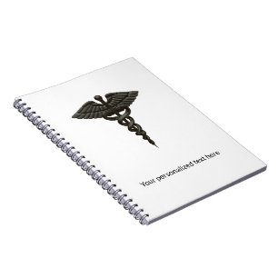 Professional Simple Medical Caduceus Black White Notitieboek