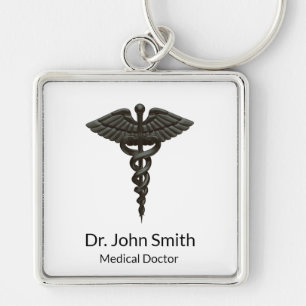 Professional Simple Medical Caduceus Black White Sleutelhanger