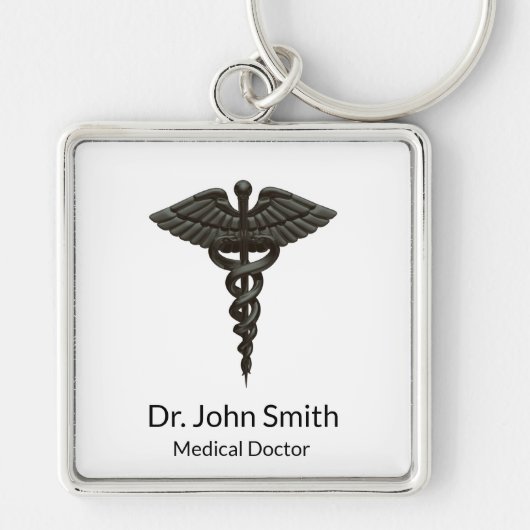 Professional Simple Medical Caduceus Black White Sleutelhanger (Voorkant)