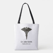 Professional Simple Medical Caduceus Black White Tote Bag (Achterkant)