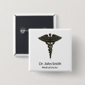 Professional Simple Medical Caduceus Black White Vierkante Button 5,1 Cm (Voorkant /achterkant)
