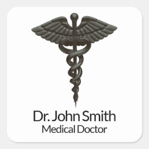 Professional Simple Medical Caduceus Black White Vierkante Sticker