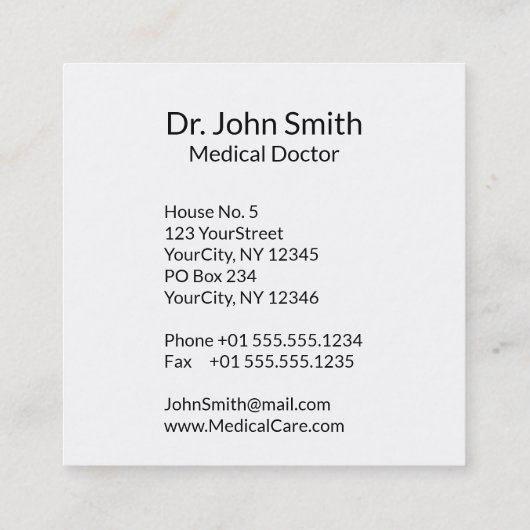 Professional Simple Medical Caduceus Black White Vierkante Visitekaartje (Achterkant)