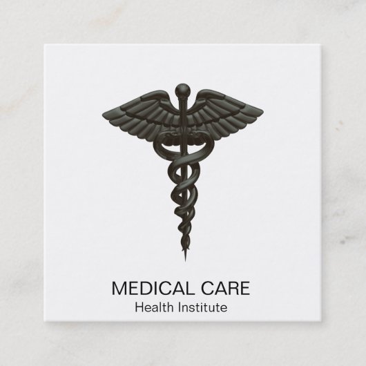 Professional Simple Medical Caduceus Black White Vierkante Visitekaartje (Voorkant)